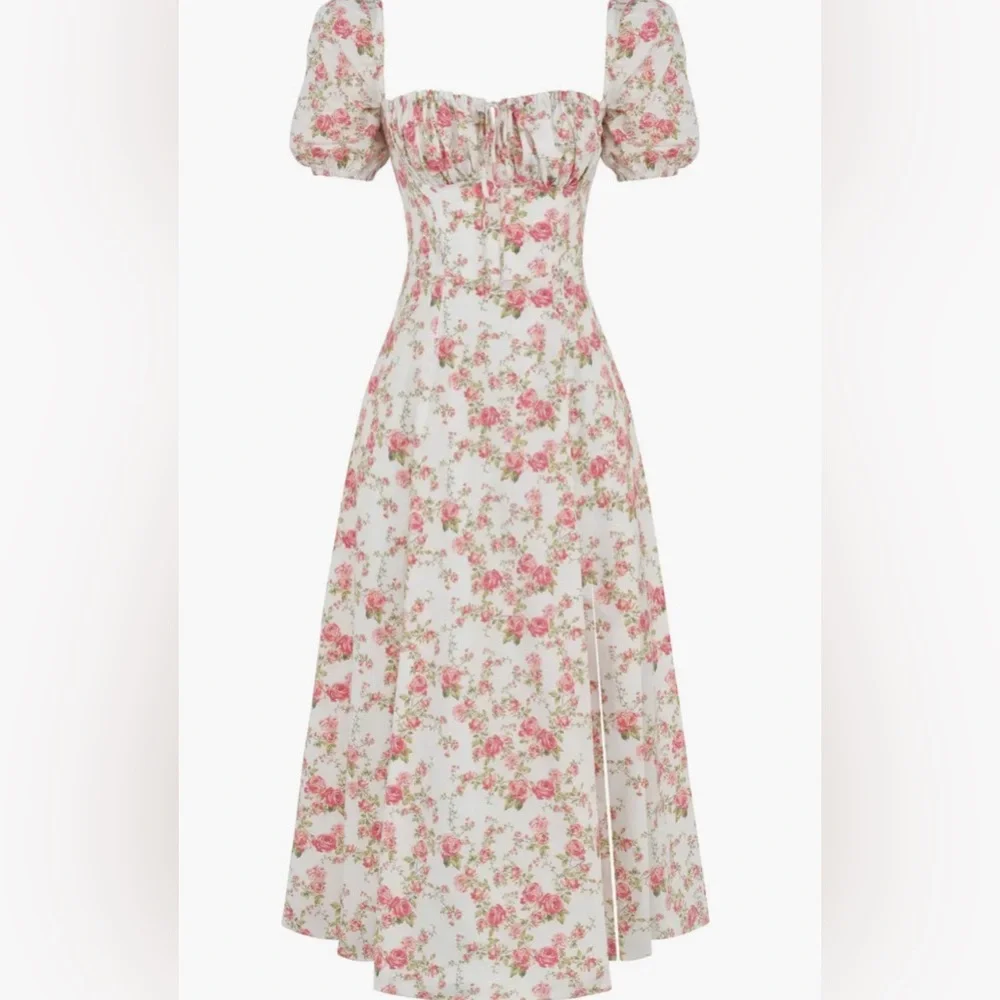 HOUSE OF CB Tallulah Floral Cotton Blend Sundress (Size XS) (White/Pink Floral) - Picture 2 of 9